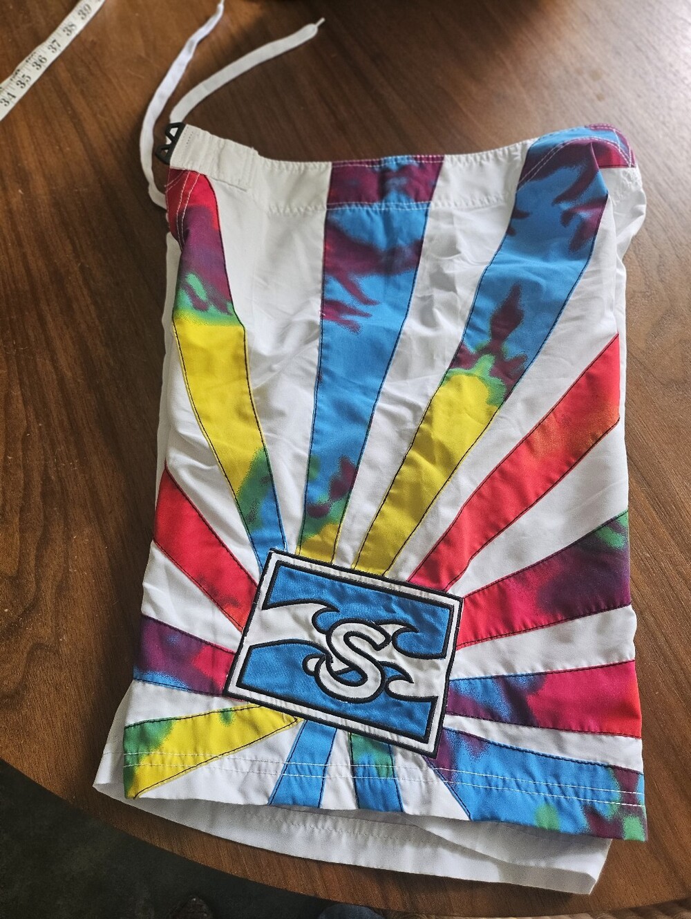 Surf Mentality Legaci Sunburst Tie-Dye Swim Trunks White Multi Colors 10" Inseam